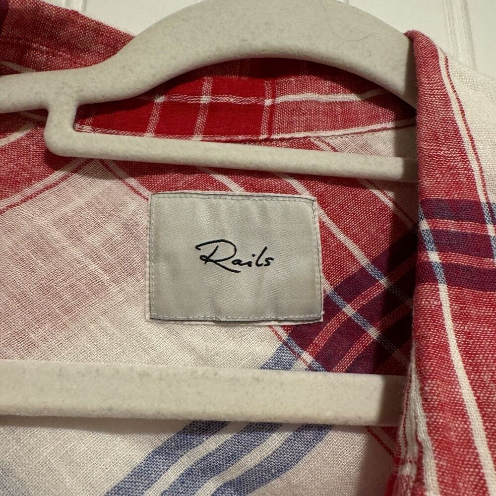 Rails Amelie Linen Plaid Tie Front Top Size Large - image 5